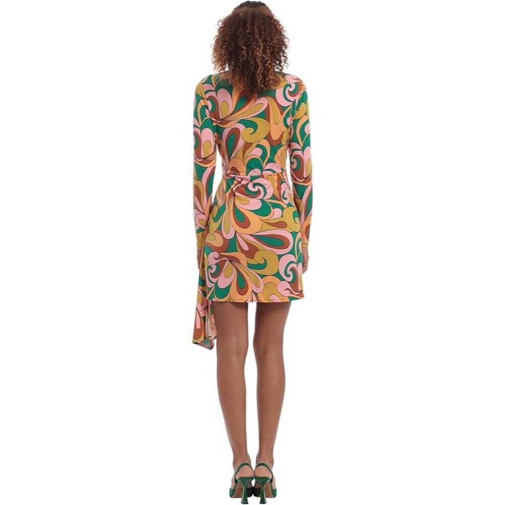 NWT DONNA MORGAN Size US‎ 10 Draped Minidress Floral Green/Coral - Picture 2 of 6